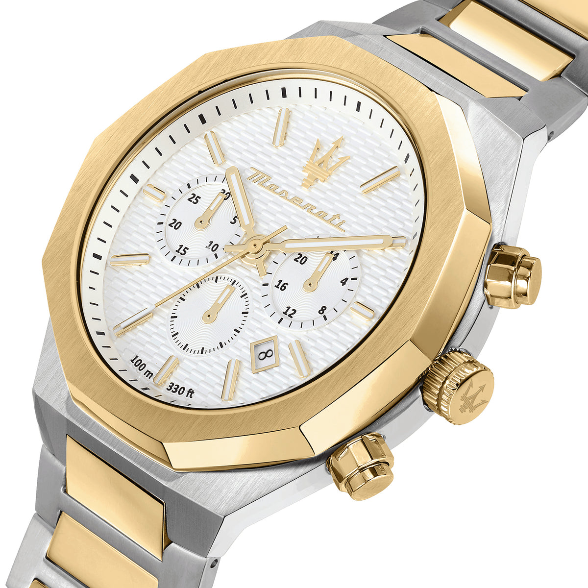 Maserati Stile 45MM CHRO W/Silver Dial BR SS+YG