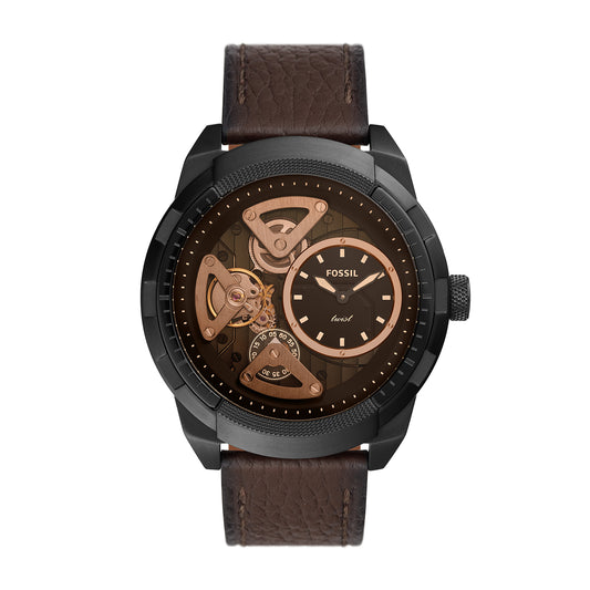 Fossil Analog Men's Watch Stainless Steel Leather Strap
