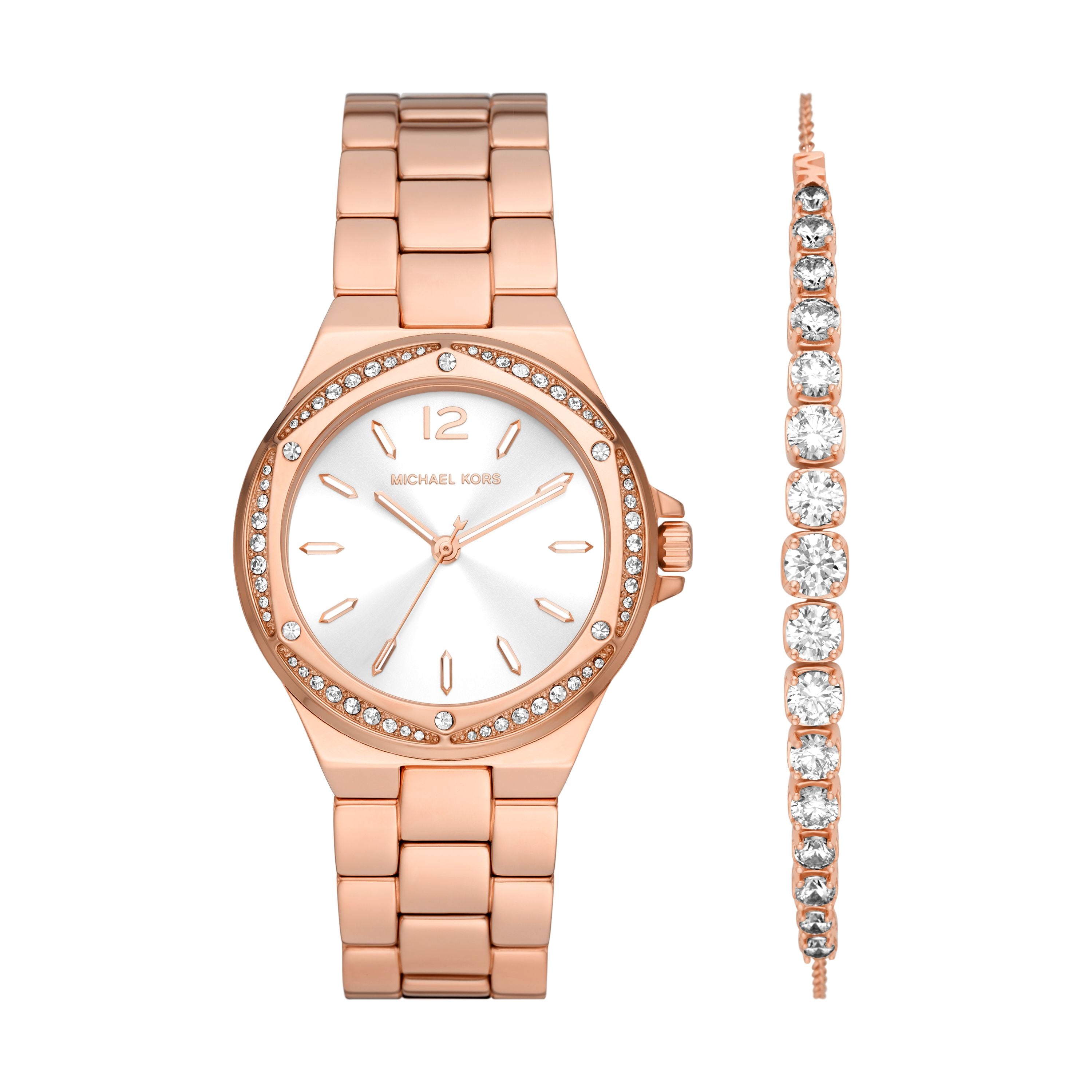 Michael Kors Lennox Three-Hand Rose Gold-Tone Stainless Steel Women's ...