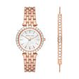 Michael Kors Darci Three Hand Rose Gold Tone Stainless Steel Women's Watch And Steel Bracelet Set