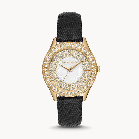 Michael Kors Harlowe Three-Hand Black Lizard Women's Watch