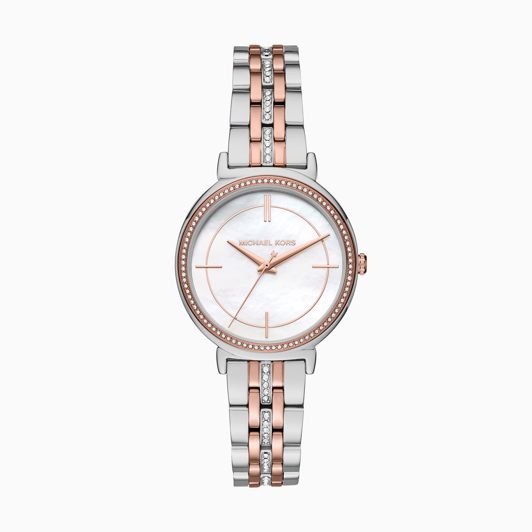 Michael Kors Cinthia Two-Tone Stainless Steel Mother of Pearl Crystal Women's Watch - MK3831