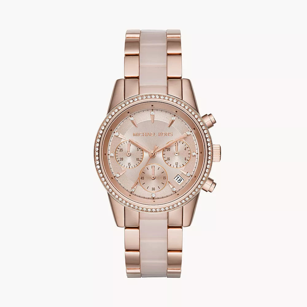 Michael Kors Ritz Women's Women's Ritz Chronograph Rose Gold-Tone Stainless Steel Watch - MK6307