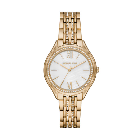 Michael Kors Mother of Pearl Analog Women's Watch Gold Plated Metal Bracelet