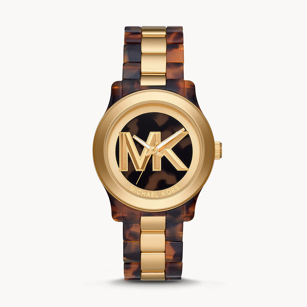 Michael Kors Runway Three-Hand Brown Acetate And Gold-Tone Stainless Steel Women's Watch - MK7354
