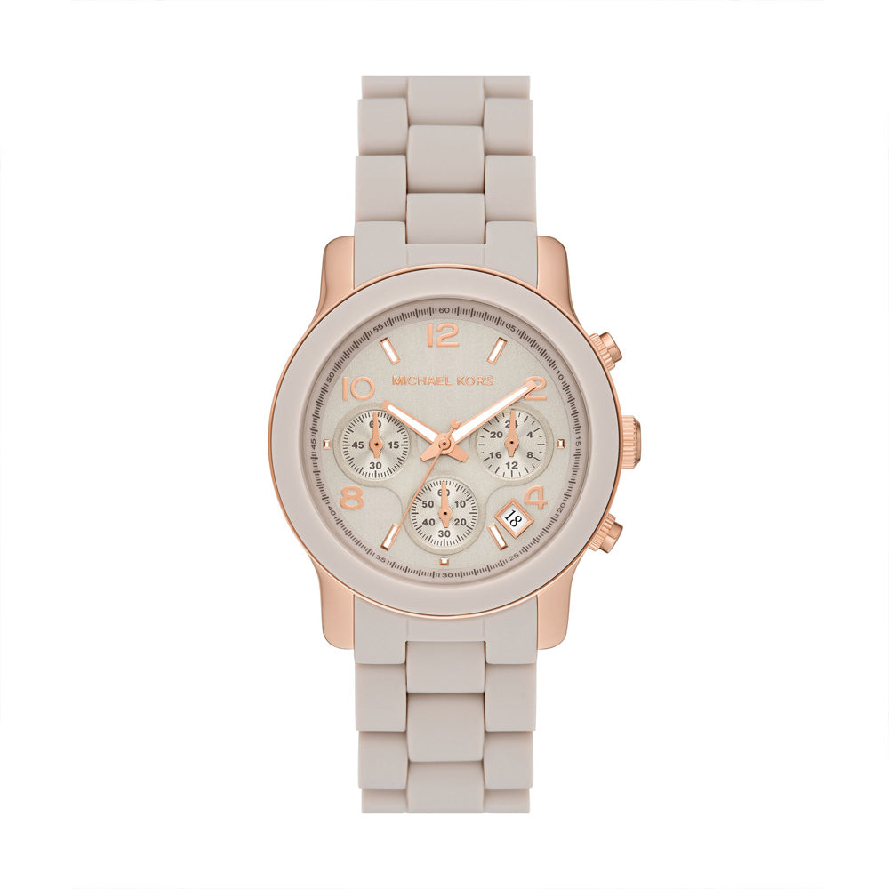 Michael Kors Runway Women's Runway Chronograph Rose Gold-Tone Stainless Steel and Wheat Silicone Watch - MK7386