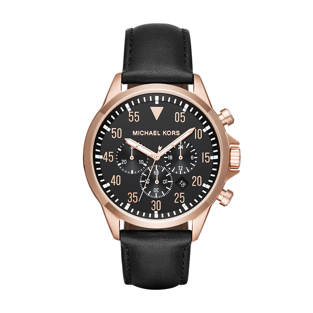 Michael Kors Gage Chronograph Black Leather Men's Watch - MK8535