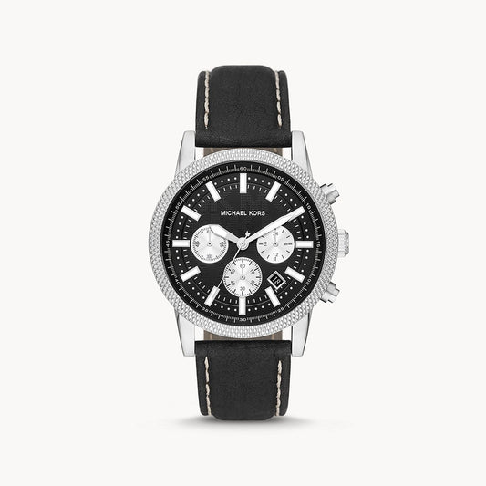 Michael Kors Hutton Chronograph Black Leather Men's Watch