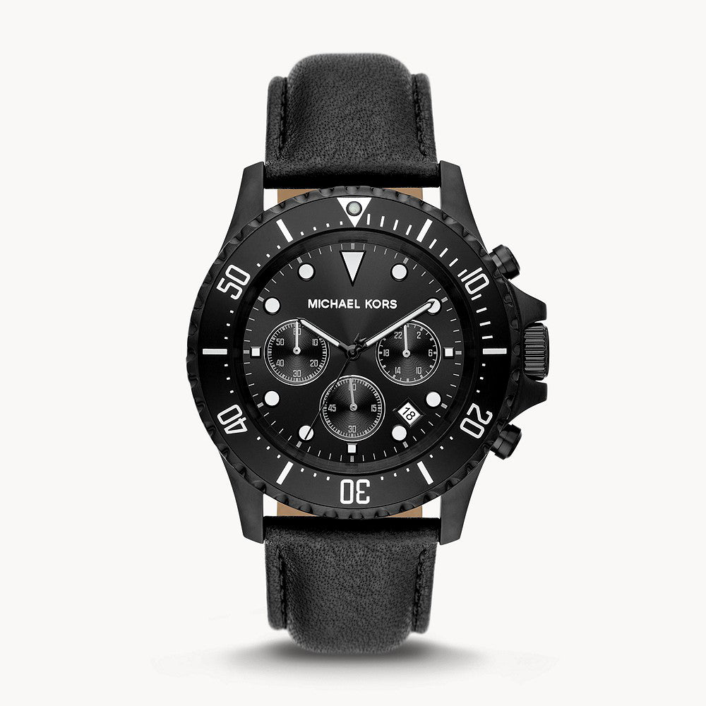 Michael Kors Everest Chronograph Black Leather Men's Watch - MK9053