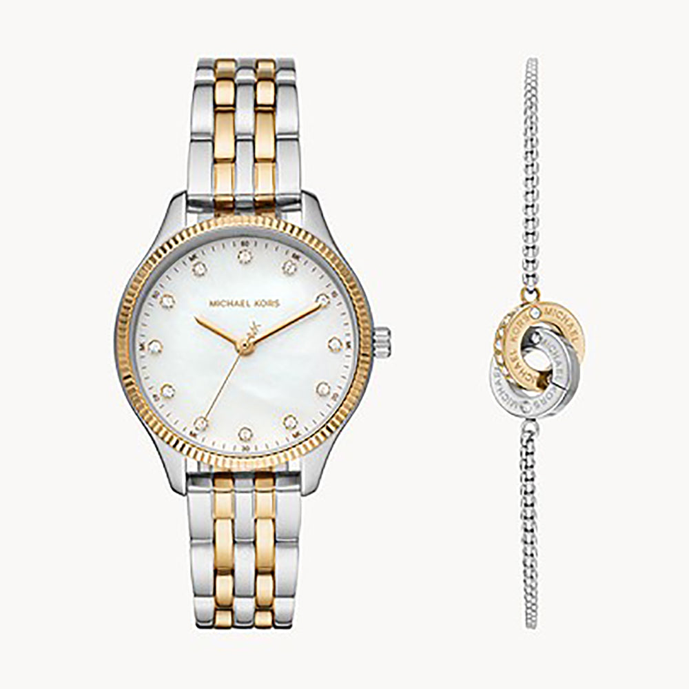 Michael Kors Mother of Pearl Lexington Two-Tone Men's Watch and Bracelet Gift Set - MK1026