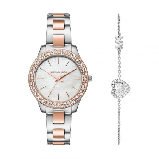 Michael Kors Liliane Two-Tone Women's Watch And Bracelet Gift Set
