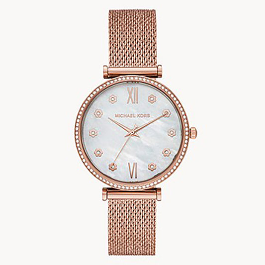 Michael Kors Mother of Pearl Analog Men's Watch Gold Plated Metal Bracelet