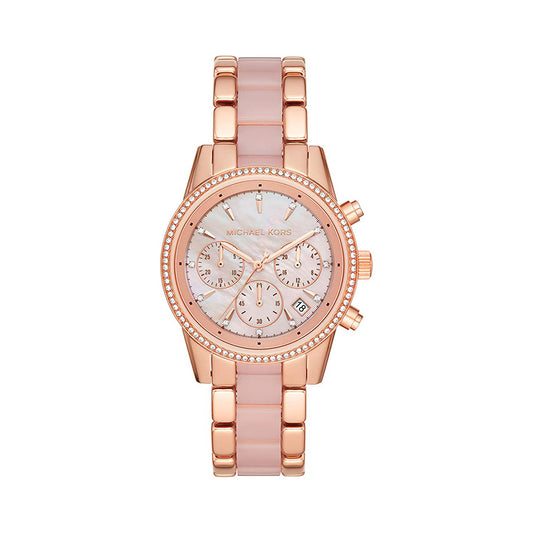Michael Kors Mother of Pearl Analog Women's Watch Gold Plated Metal Bracelet