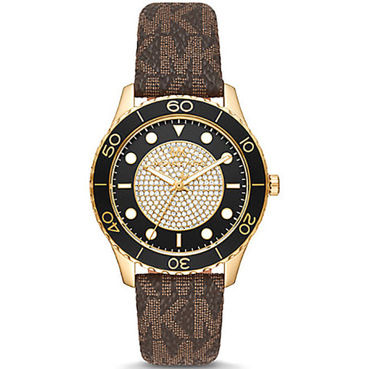 Michael Kors Analog Men's Watch Gold Plated Leather Strap