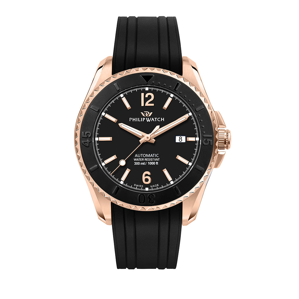Philip Watch Amalfi 43MM Auto Black Dial BLK Silic ST