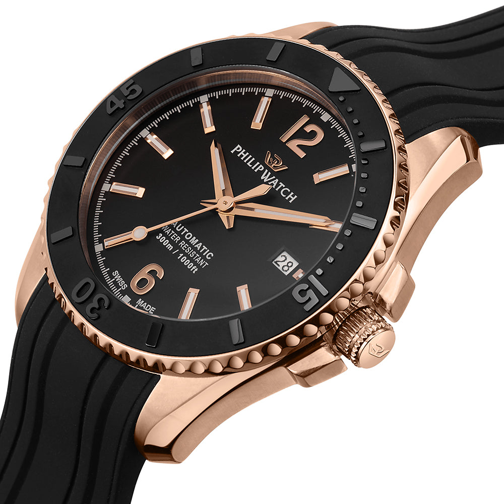 Philip Watch Amalfi 43MM Auto Black Dial BLK Silic ST