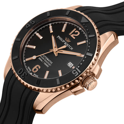 Philip Watch Amalfi 43MM Auto Black Dial BLK Silic ST - R8221218002