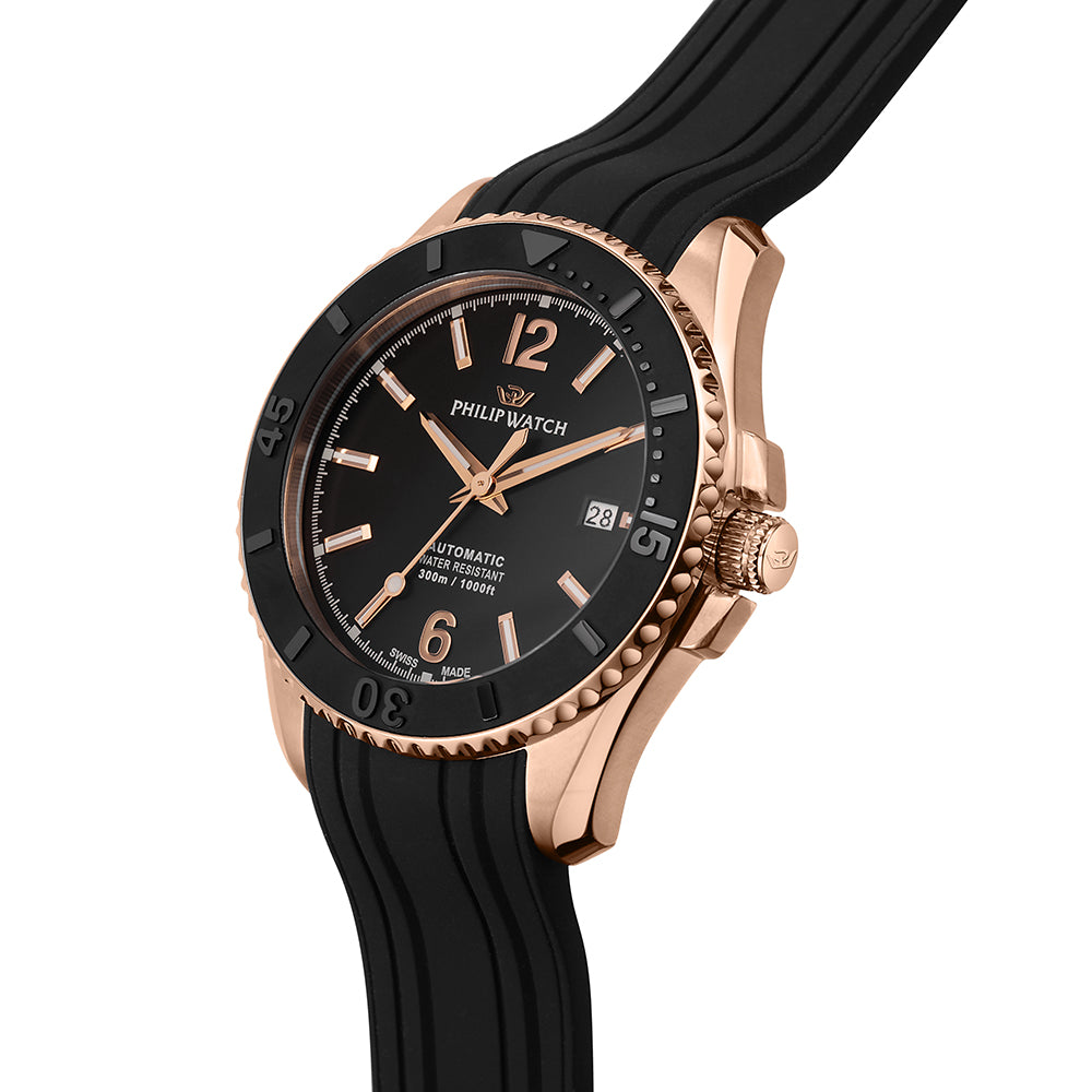 Philip Watch Amalfi 43MM Auto Black Dial BLK Silic ST - R8221218002