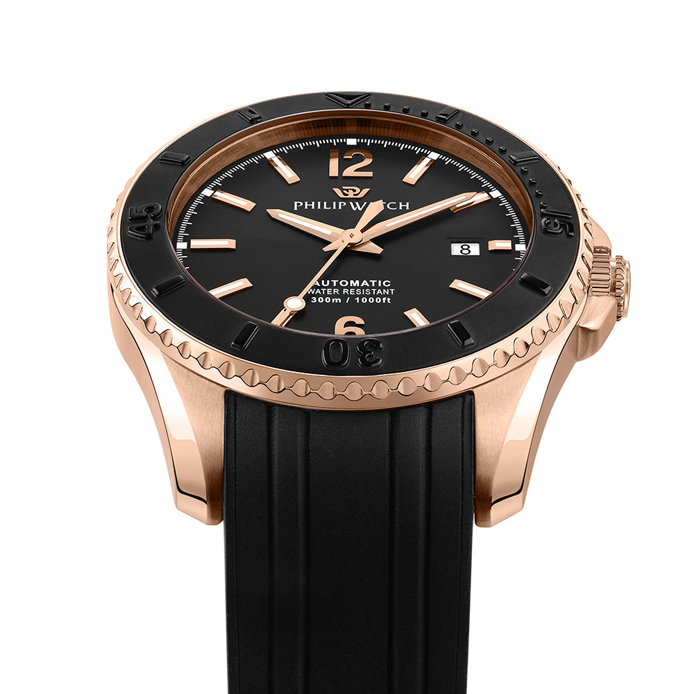 Philip Watch Amalfi 43MM Auto Black Dial BLK Silic ST - R8221218002