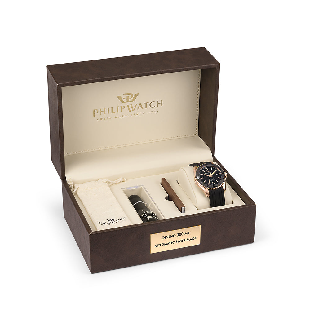 Philip Watch Amalfi 43MM Auto Black Dial BLK Silic ST - R8221218002