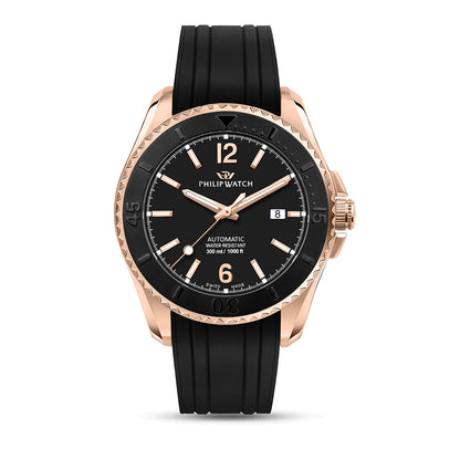 Philip Watch Amalfi 43MM Auto Black Dial BLK Silic ST - R8221218002