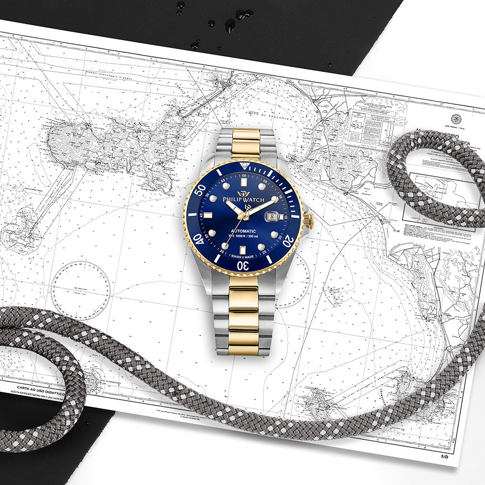 Philip Watch Caribe 42mm Auto 3H Blue Dial BR SS+YG - R8223216010