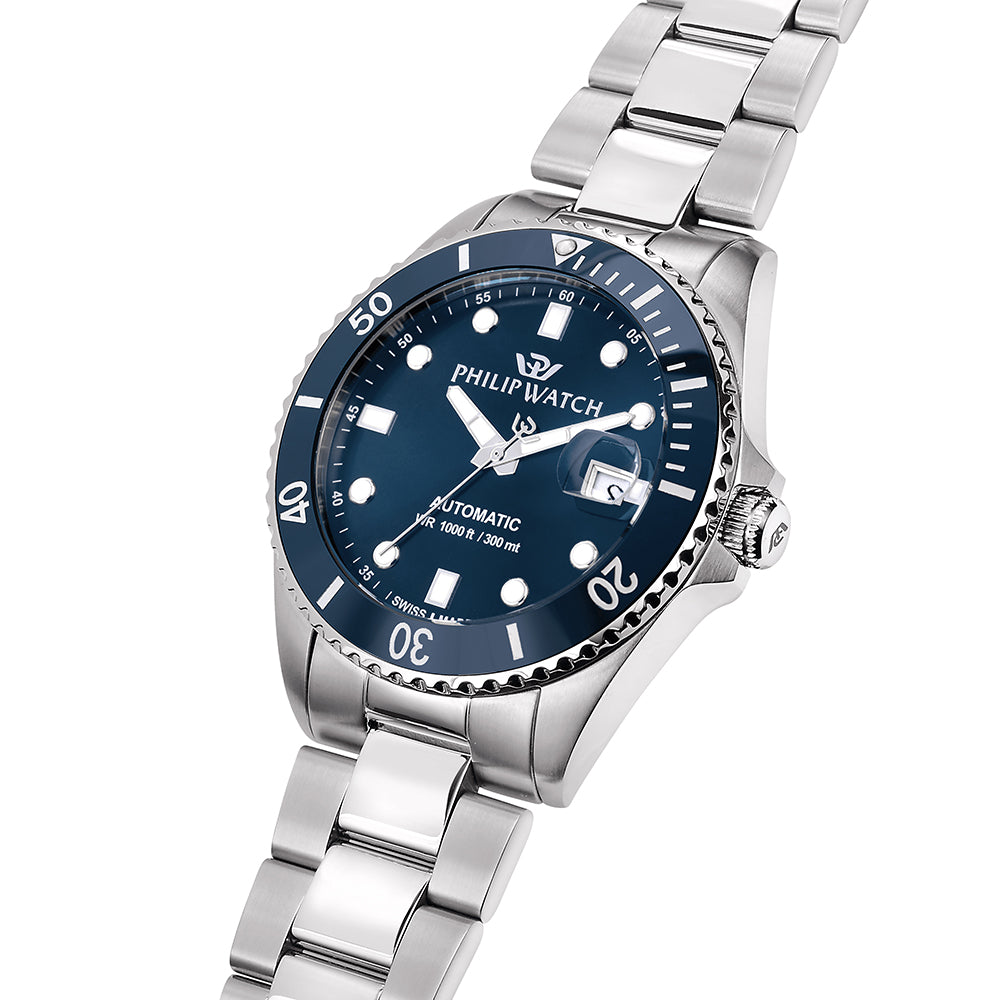 Philip Watch Caribe 42MM Auto 3H Blue Dial BR SS - R8223216011