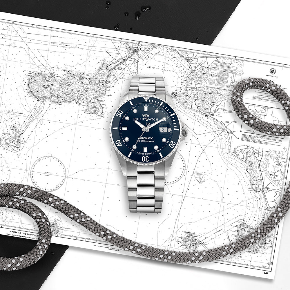 Philip Watch Caribe 42MM Auto 3H Blue Dial BR SS - R8223216011