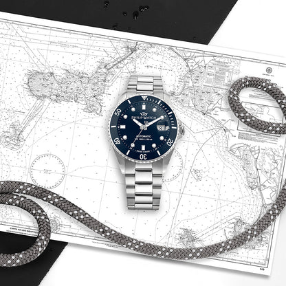 Philip Watch Caribe 42MM Auto 3H Blue Dial BR SS - R8223216011