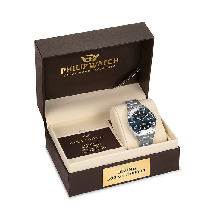 Philip Watch CARIBE 42MM AUTO 3H BLUE DIAL BR SS