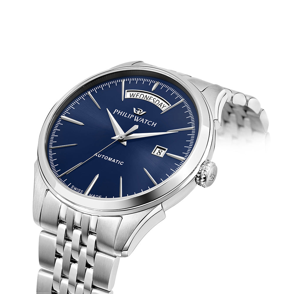 Shop Philip Watch ROMA 41MM AUTO BLUE DIAL BR SS - The Watch House UAE
