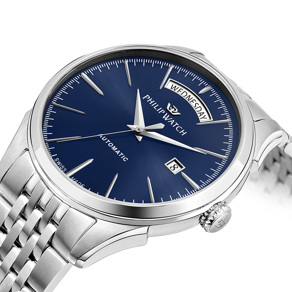 Shop Philip Watch ROMA 41MM AUTO BLUE DIAL BR SS - The Watch House UAE