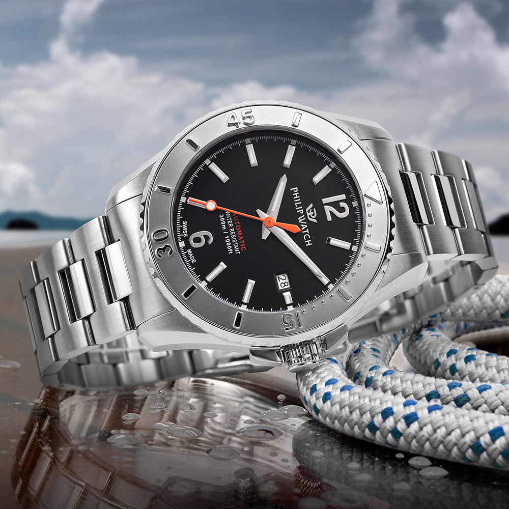 Philip Watch Amalfi Diving 43MM Auto Black Dial BR SS