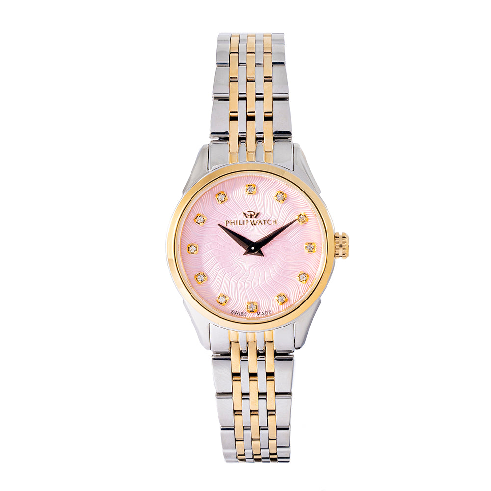 Philip Watch Roma 28MM 2H Pink Dial W/Diam BR SS+YG