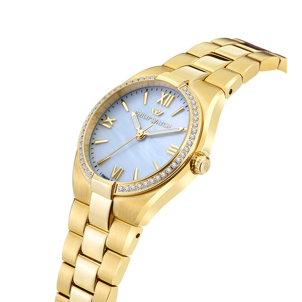 Philip Watch Timeless 3H 29MM Ca W/Diam MOP DIA BR YG