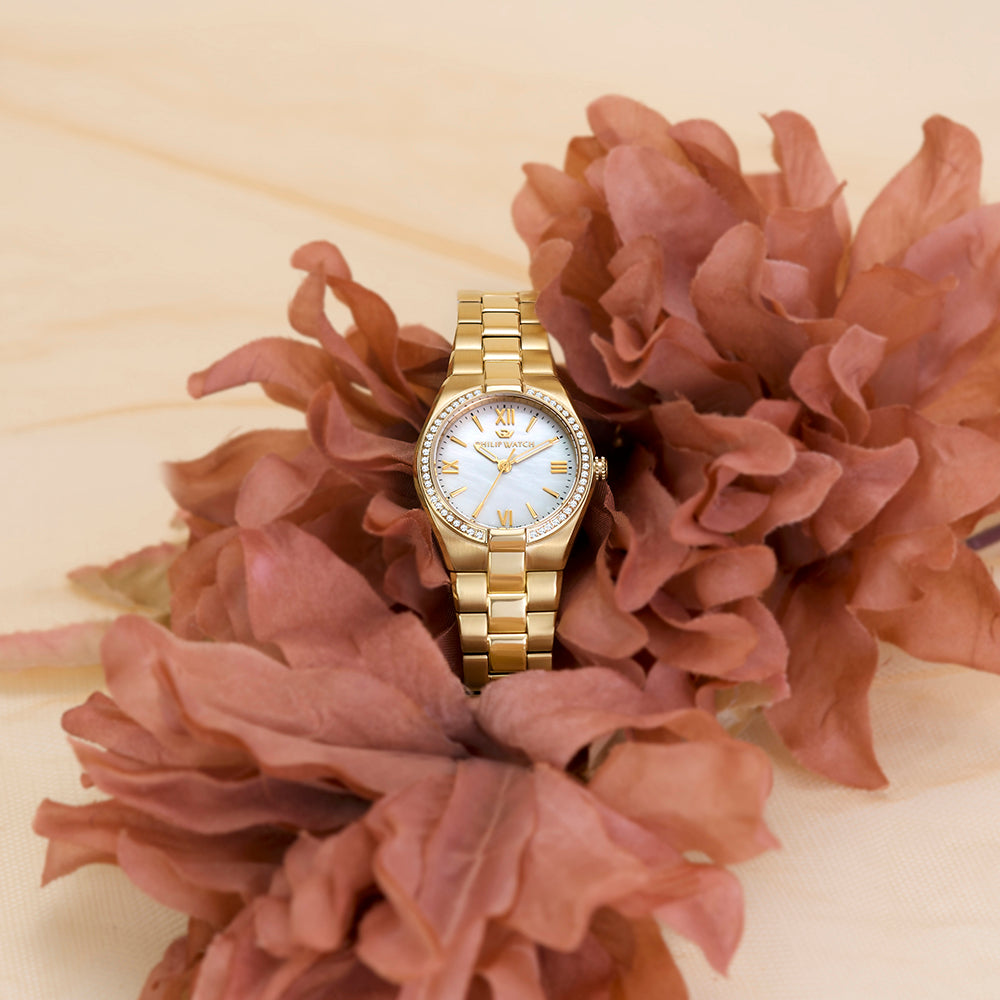 Philip Watch Timeless 3H 29MM Ca W/Diam MOP DIA BR YG
