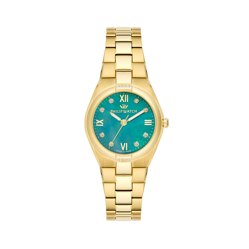 Philip Watch Timeless 3H 29MM W/Diam Emera Dial BR YG