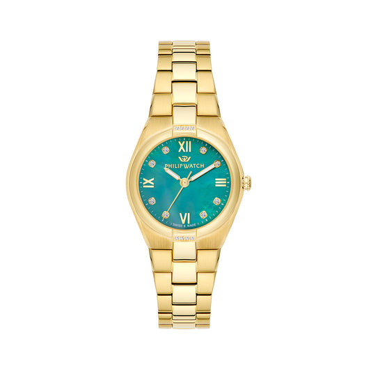 Philip Watch Timeless 3H 29MM W/Diam Emera Dial BR YG
