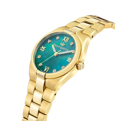 Philip Watch Timeless 3H 29MM W/Diam Emera Dial BR YG - R8253222502