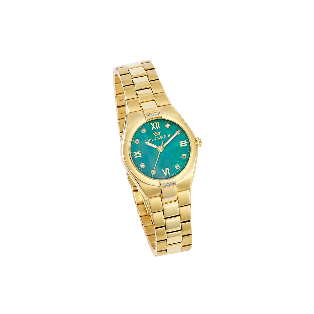 Philip Watch Timeless 3H 29MM W/Diam Emera Dial BR YG
