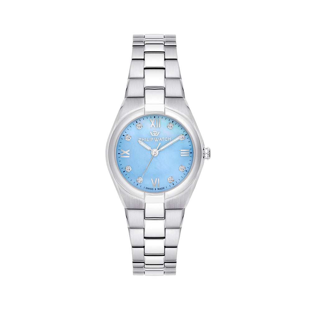 Philip Watch Timeless 3H 29MM BL MOP W/Diam DIA BR SS