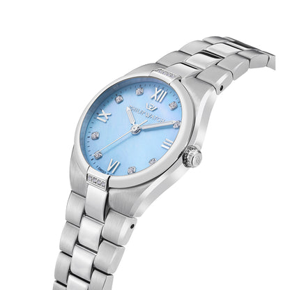 Philip Watch Timeless 3H 29MM BL MOP W/Diam DIA BR SS - R8253222506