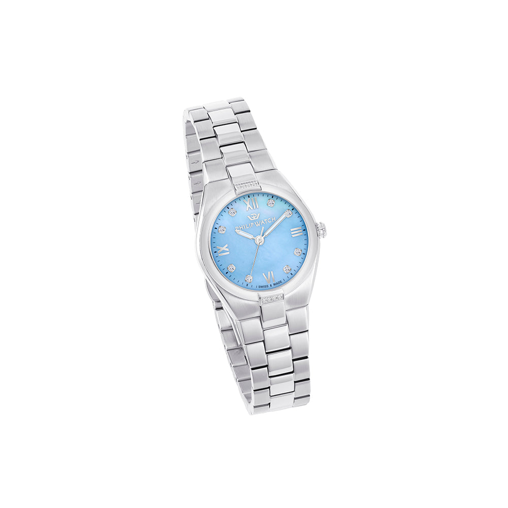 Philip Watch Timeless 3H 29MM BL MOP W/Diam DIA BR SS - R8253222506