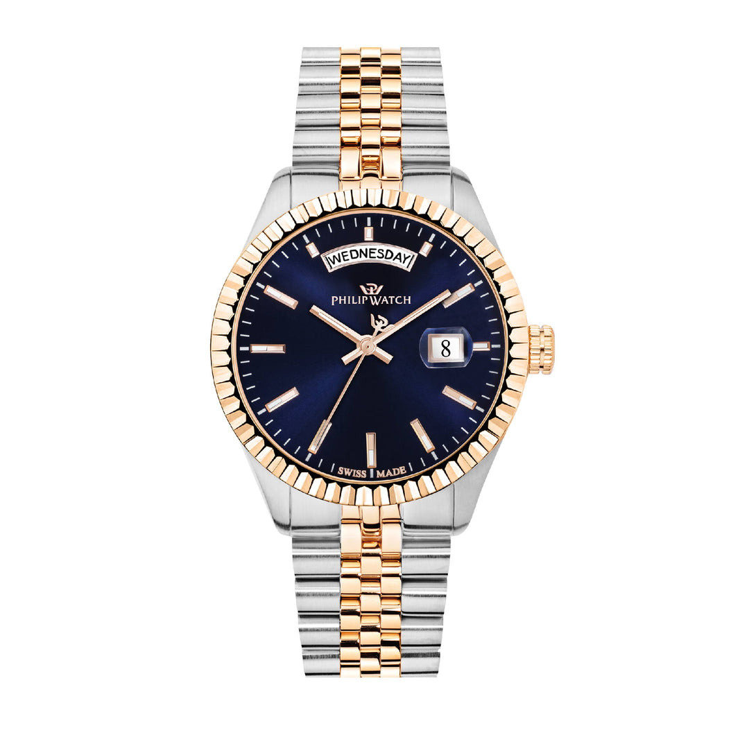 Philip Watch CARIBE 39mm 3H BLUE DIAL BR RG/SS