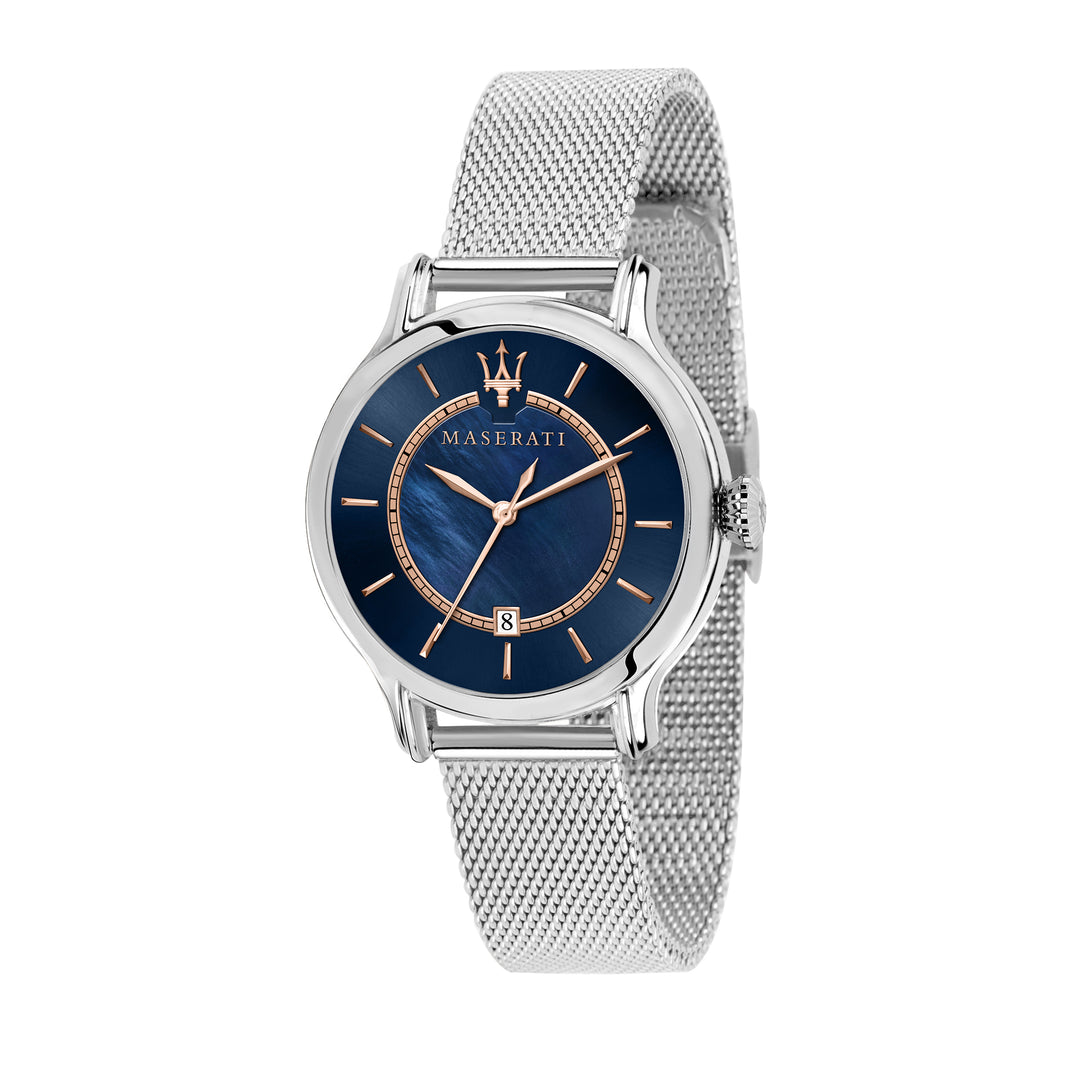 MASERATI EPOCA 34mm 3H BLUE MOP DIAL MESH BR SS