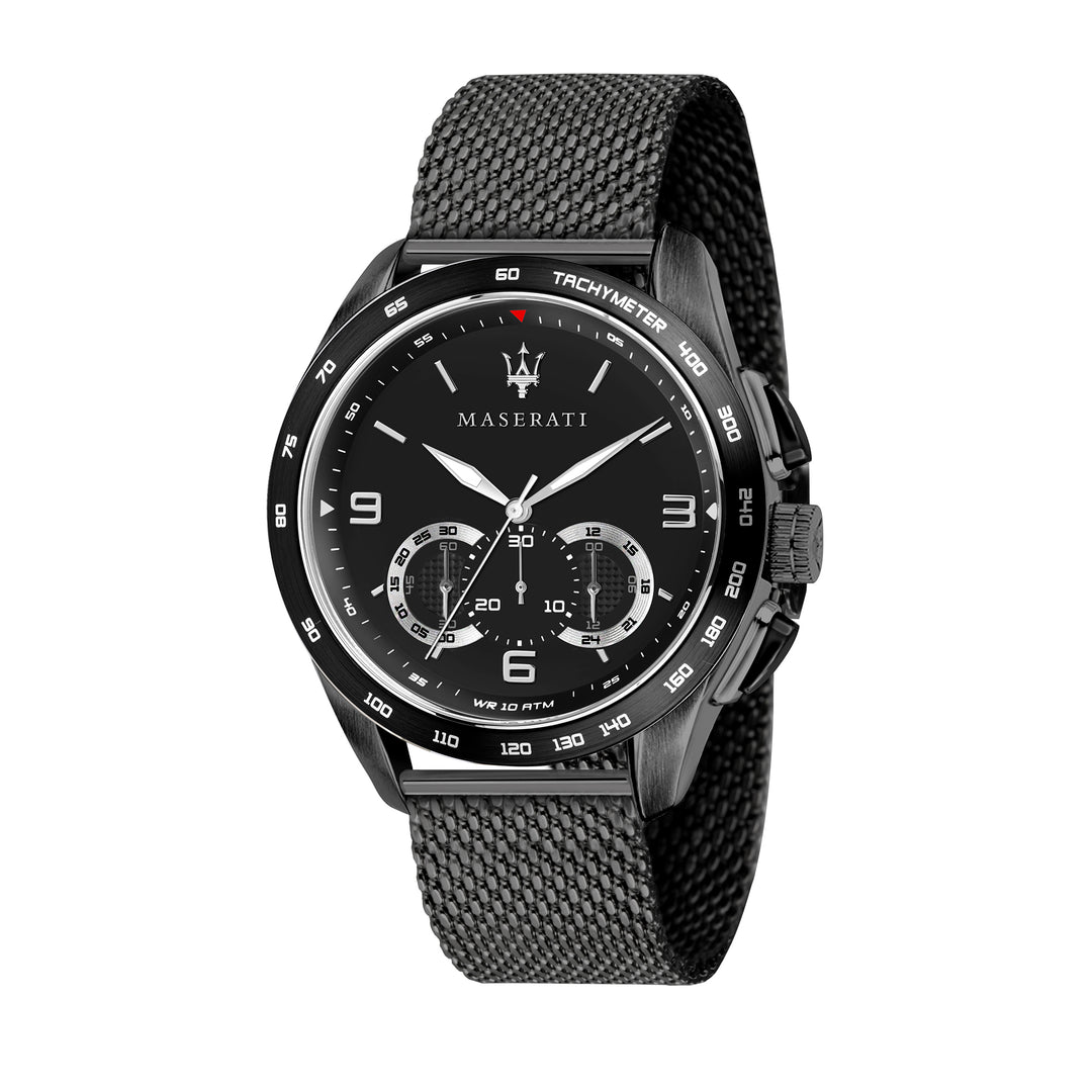 MASERATI TRAGUARDO 45MM CHR BLK DIAL BLK MESH BR