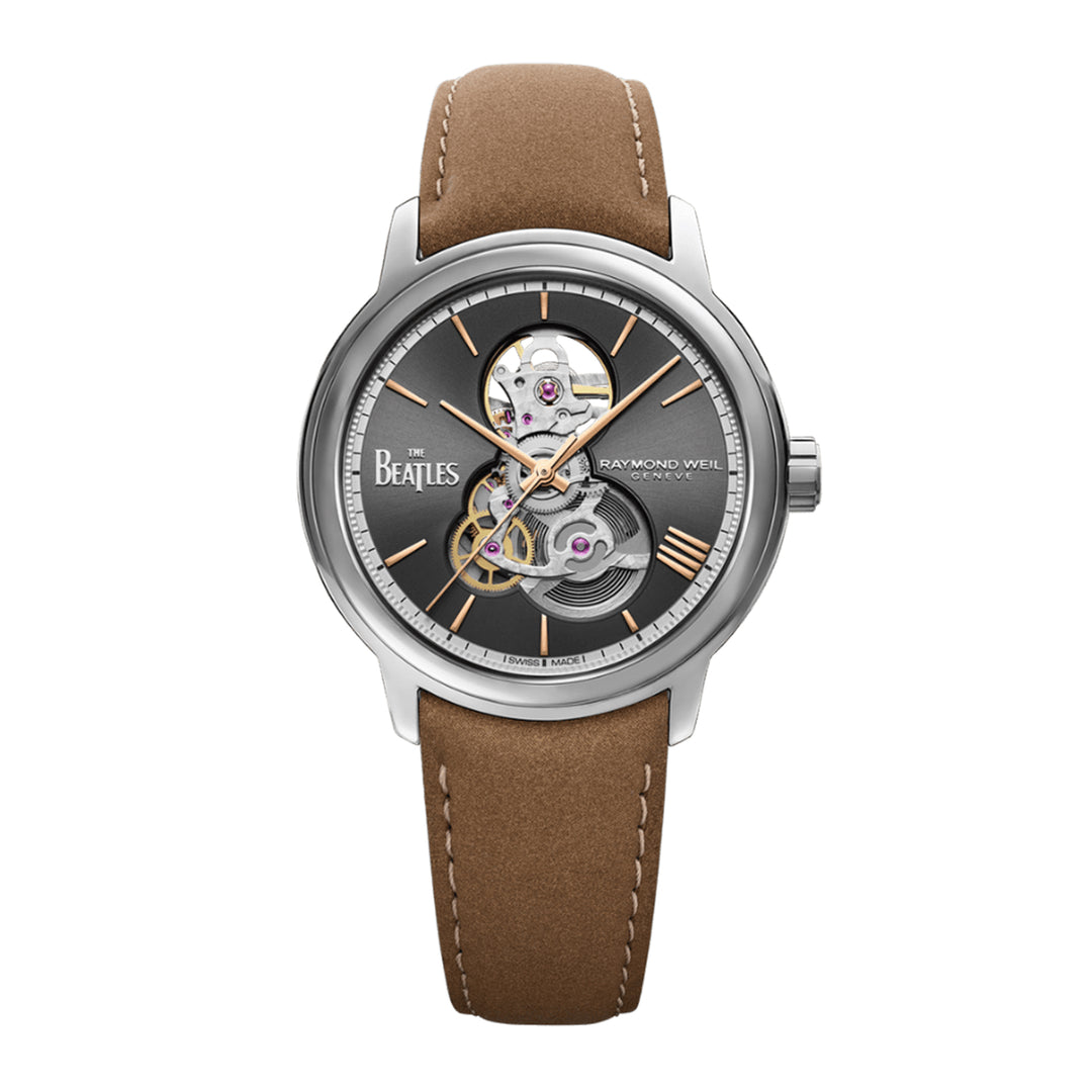 Raymond Weil Maestro Skeleton The Beatles 'Let It Be' Limited Edition Vegan Leather Strap Black Dial Men's Watch
