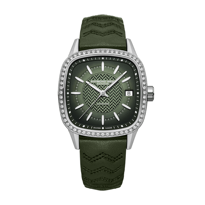 Raymond Weil Freelancer Ladies Automatic Green Dial Leather Watch 34.5 X 34.5mm