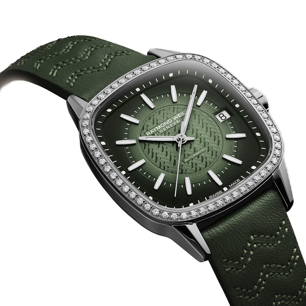 Raymond Weil Freelancer Ladies Automatic Green Dial Leather Watch 34.5 X 34.5mm