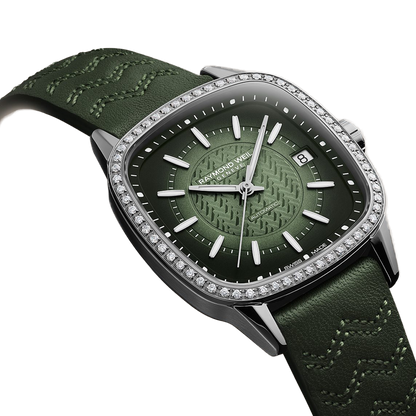 Raymond Weil Freelancer Ladies Automatic Green Dial Leather Watch 34.5 X 34.5mm